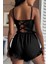 Siyah Mini Arkası Çapraz Ipli Şortlu Pijamatakımı 2