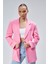 Pembe Kadın Düğmeli Oversize Blazer Ceket 1