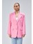 Pembe Kadın Düğmeli Oversize Blazer Ceket 3