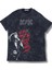 Unisex Ac-Dc Rock Yazılı Yıkamalı Tişört, Oversize Rock-Metal Baskılı Retro T-Shirt 1