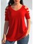 Kadın Kısa Kollu Kollar Şerit Detay V Yaka Viskon Bluz 1