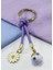 Mor Cam Nazar Boncuklu Papatyalı Anahtarlık, Hediyelik Cam Boncuklu Çanta Süsü 1