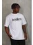 Unisex Oversize Baskılı Bisiklet Yaka T-Shirt - Beyaz 1