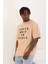 Unisex Oversize Baskılı Bisiklet Yaka T-Shirt - Bej 1