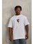 Unisex Oversize Baskılı Bisiklet Yaka T-Shirt - Beyaz 3