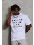 Unisex Oversize Baskılı Bisiklet Yaka T-Shirt - Beyaz 1