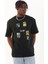 Unisex Oversize Baskılı Bisiklet Yaka T-Shirt - Siyah 3