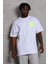 Unisex Oversize Baskılı Bisiklet Yaka T-Shirt - Beyaz 1