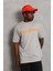 Unisex Oversize Baskılı Bisiklet Yaka T-Shirt - Gri 1