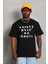 Unisex Oversize Baskılı Bisiklet Yaka T-Shirt - Siyah 2