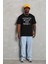 Unisex Oversize Baskılı Bisiklet Yaka T-Shirt - Siyah 3