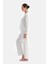 Ekru Baskı Detaylı Uzun Kollu Kadife Pijama Takımı 3