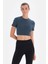 Koyu Yeşil Bisiklet Yaka Crop T-Shirt 1