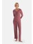 Gül Kurusu V Yaka Düğmeli Kaşkorse Pijama Takımı 1