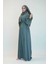 Kolları Lastikli Önü Düğme Detaylı Elbise 6040 Mint 3