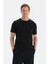 Siyah Bisiklet Yaka Ipek Apre Kısa Kollu Tişört 1