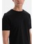Siyah Bisiklet Yaka Ipek Apre Kısa Kollu Tişört 5
