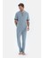 Açık Mavi Kısa Kollu Patlı Basıc Tişört Pantolon Pijama Takımı 4