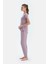 Açık Lila Düşük Kollu Modal Tişört Pantolon Pijama Takımı 3