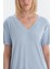Buz Mavisi V Yaka Kısa Kollu Modal Tişört 5