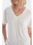 Ekru V Yaka Kısa Kollu Modal Tişört 5