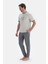Açık Gri Kısa Kollu Baskı Detaylı Tişört Pantolon Pijama Takımı 3