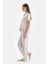 Ekru Çiçek Desenli Gömlek Pantolon Pijama Takımı 3