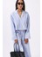 Çizgili Cep Detay Crop Mavi Gömlek 1