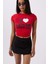 Nakış Detay Baskılı Crop Kırmızı T-Shirt 1