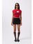 Nakış Detay Baskılı Crop Kırmızı T-Shirt 2