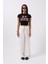 Nakış Detay Baskılı Crop Siyah T-Shirt 2
