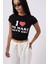 Nakış Detay Baskılı Crop Siyah T-Shirt 4