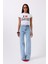 Nakış Detay Baskılı Crop Beyaz T-Shirt 2