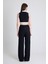 Siyah Kolsuz Crop Bluz ve Şeritli Palazzo Pantolon Takım 2214 5