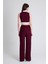 Bordo Kolsuz Crop Bluz ve Şeritli Palazzo Pantolon Takım 2214 5