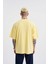 Erkek Basic Super Pamuklu Oversize Açık Sarı Tişört 2