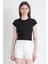 Siyah Taş Detaylı Slim Fit Crop Tişört 9207M 2