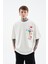Erkek Splater Look Colored Embroidered Oversize Ekru Tişört 4
