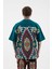 Erkek Ethnical Printed And Embroidered Tişört Oıl Green 5