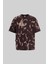 Erkek All Over Abstract Pattern Printed Oversize Kahverengi Tişört 1