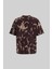 Erkek All Over Abstract Pattern Printed Oversize Kahverengi Tişört 4