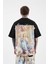 Erkek Baroque Style Painting Printed Oversize Siyah Tişört 4