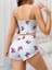 Baskılı Askılı Beyaz Pinterest Şort Crop Gecelik Pijama Takımı 2