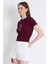 Bordo Ayıcık Işlemeli Slim Fit Crop Tişört 2217 1