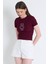 Bordo Ayıcık Işlemeli Slim Fit Crop Tişört 2217 2