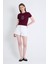 Bordo Ayıcık Işlemeli Slim Fit Crop Tişört 2217 3