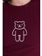 Bordo Ayıcık Işlemeli Slim Fit Crop Tişört 2217 4