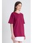 Bordo Arka Yazı Baskılı Kalpli %100 Pamuk Oversize Tişört 2150-33M 2