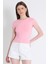 Pembe Bisiklet Yaka Pamuklu Slim Fit Tişört 9190 1
