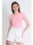 Pembe Bisiklet Yaka Pamuklu Slim Fit Tişört 9190 2